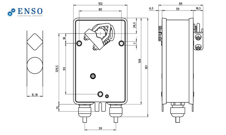 Электропривод ENSO LAB R-LM230-S2 — габаритные размеры, мм